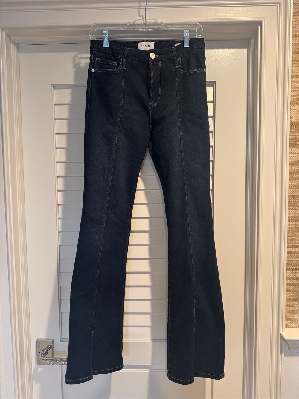 Frame Denim Black Flared Jeans with Center Seam